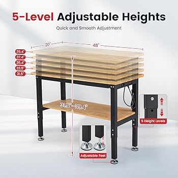 Amazon.co.jp: ENJOYWOOD 48インチ ガレージ用ワークテーブル 高